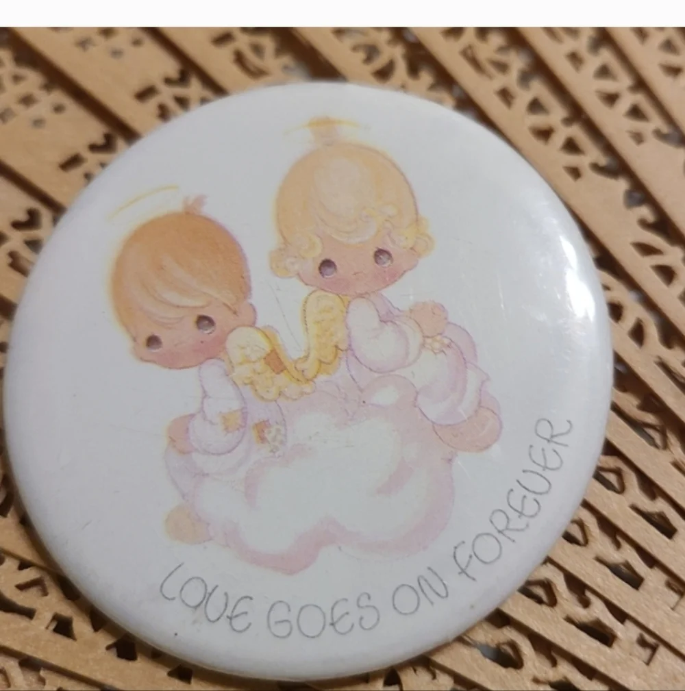 Angel Button Pin with Sentiment Love Goes On Forever Vintage Button For Sale